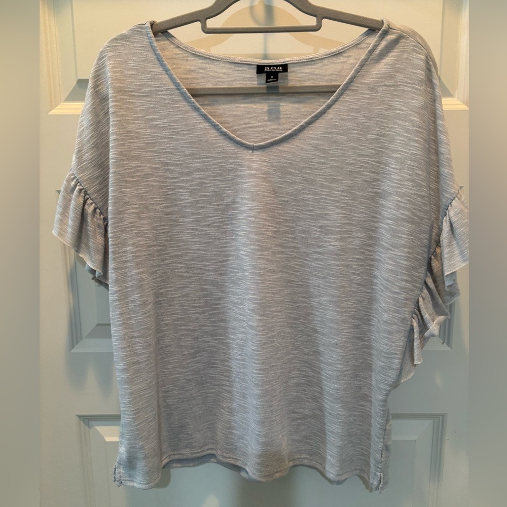a.n.a Women's Light Gray Ruffle Sleeve Blouse